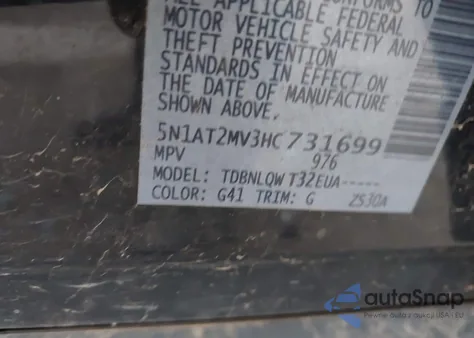 2017 Nissan Rogue S/Sl/Sv z USA, uszkodzony, nr VIN 5N1AT2MV3HC731699